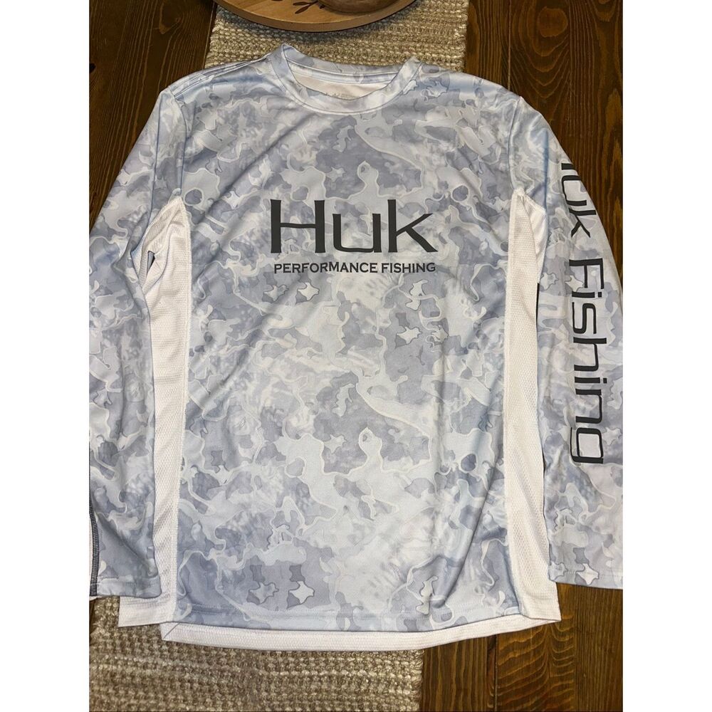 Huk Performance Fishing Men's Long Sleeve Camouflage Shirt Gray White Size small - Picture 2 of 7